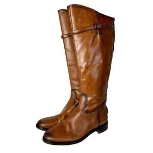 Zara Boots Leather Riding Knee High Strap Buckle Brown 37 7